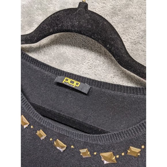 POPULATION Women Knit Top S(4-6) Black Cap Sleeve Embellished Beaded Pullover - Picture 6 of 9